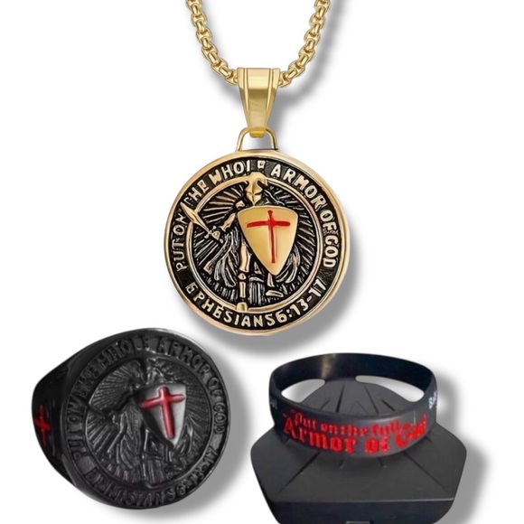 NEW - ARMOR OF GOD LUXURY SET COLLECTION STAINLESS STEEL CHAIN/RING & BRACELET - Picture 12 of 12